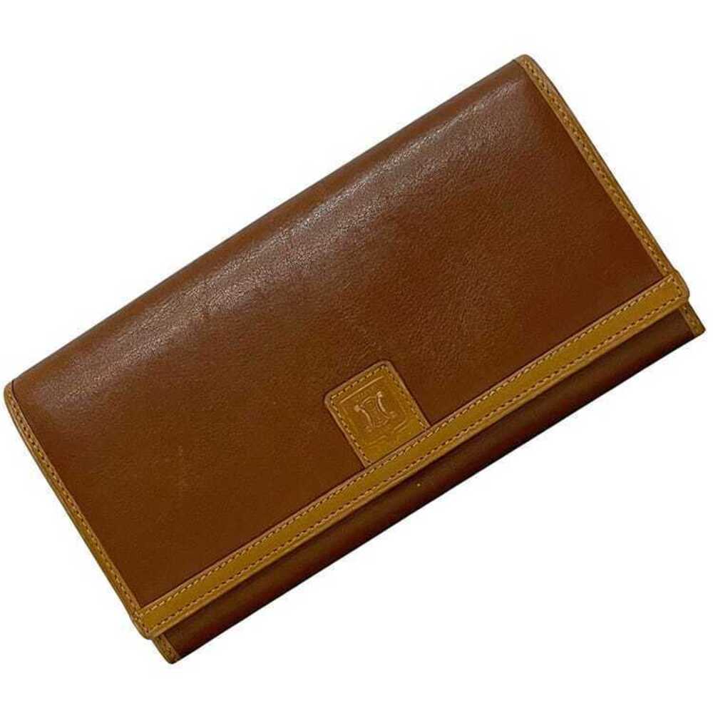 Celine Bifold Long Wallet Clasp Leather Calf Coin Purse Brown
